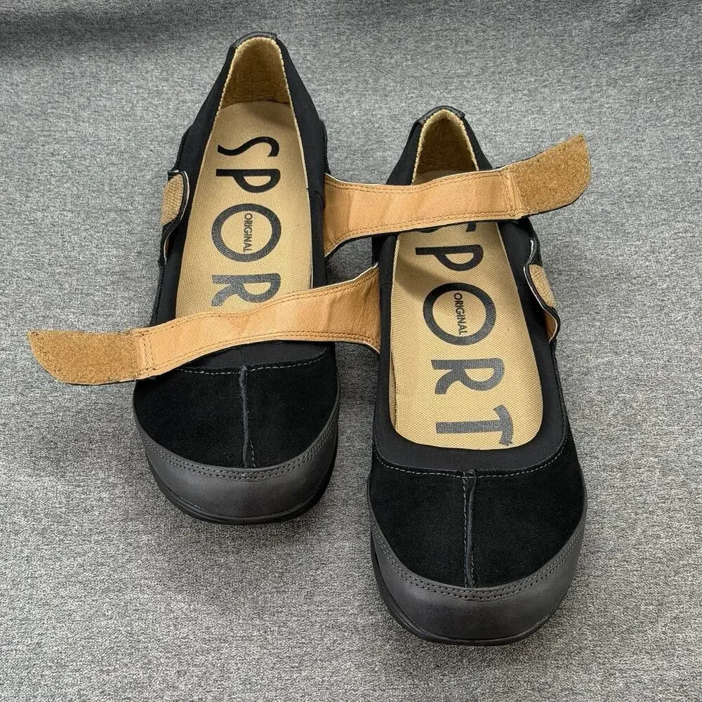 Sporto Jenna Black Leather Mary Jane Shoes Size 9.5 Comfort Sporty Flats